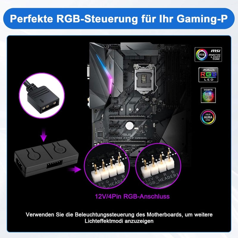 محول RGB من 12V إلى 5V مركز تحكم ARGB - تحكم مزدوج مع مزامنة اللوحة الأم/تحكم يدوي، محول ARGB 5V/3Pin، متوافق مع RGB 12V/4Pin واللوحة الأم RGB - Image 3