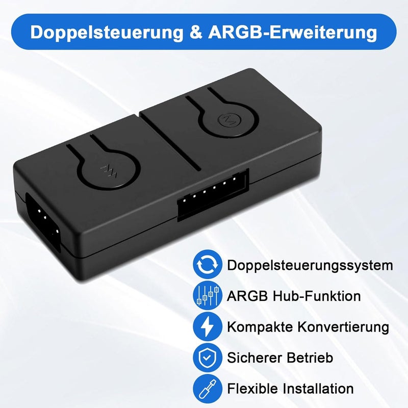 محول RGB من 12V إلى 5V مركز تحكم ARGB - تحكم مزدوج مع مزامنة اللوحة الأم/تحكم يدوي، محول ARGB 5V/3Pin، متوافق مع RGB 12V/4Pin واللوحة الأم RGB - Image 2