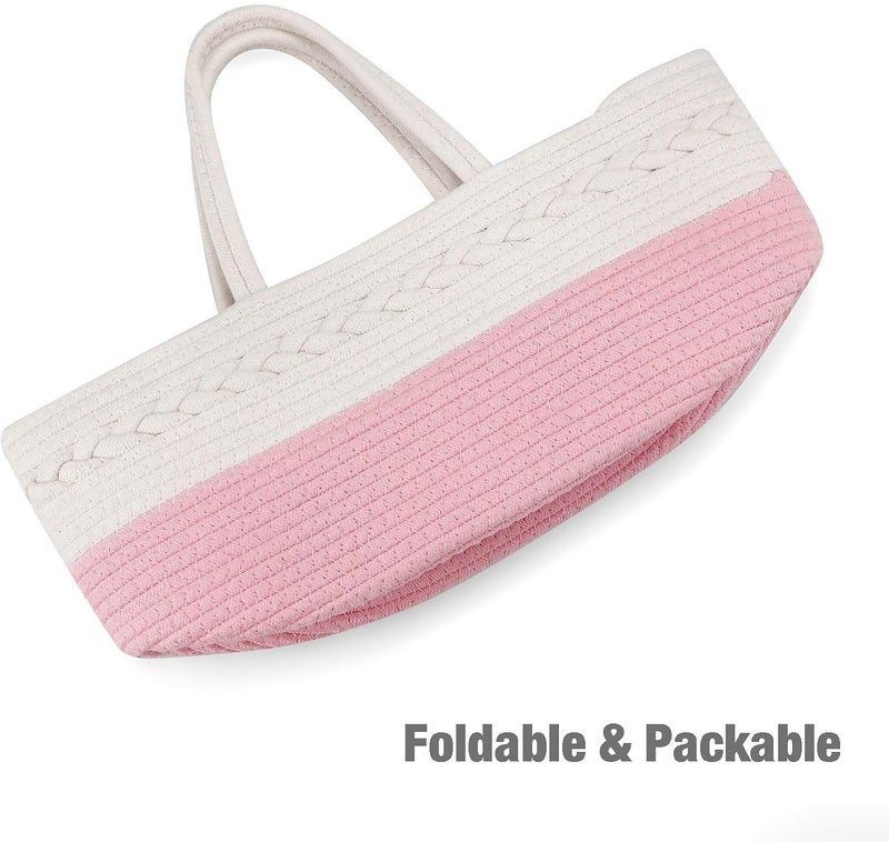 PandaEar Baby Diaper Caddy Organizer Cotton Rope Nursery Storage Basket Portable Car Organizer for Baby Shower Gifts Newborn Infants Pink - Image 5