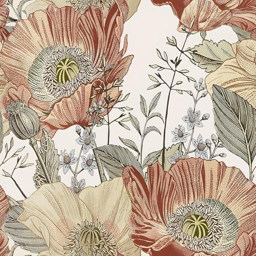 Livebor Floral Wallpaper Peel and Stick Boho Large Floral Peel and Stick Wallpaper Vintage Multicolor Flower Contact Paper 17.7'' x 393.7'' Self Adhesive Wall Paper for Bathroom Wall Covering Decor - Image 1