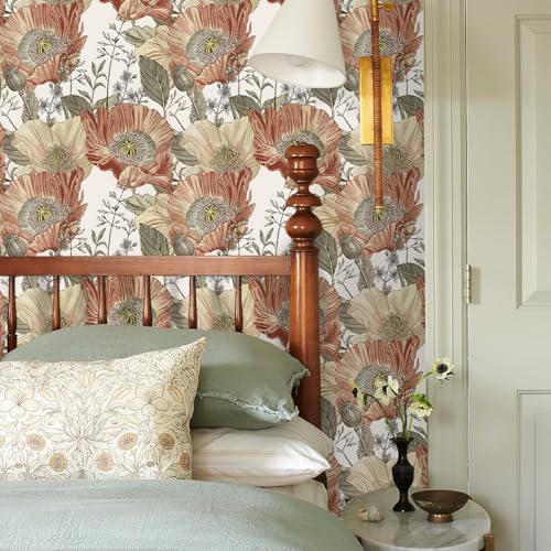Livebor Floral Wallpaper Peel and Stick Boho Large Floral Peel and Stick Wallpaper Vintage Multicolor Flower Contact Paper 17.7'' x 393.7'' Self Adhesive Wall Paper for Bathroom Wall Covering Decor - Image 5