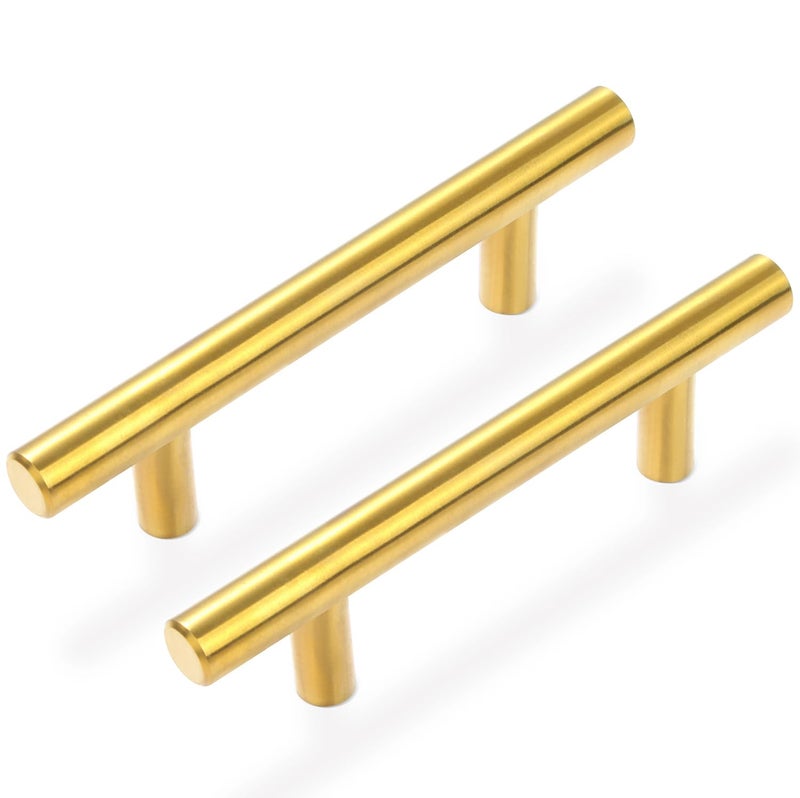 Estmoon 30 Pack Brushed Brass Cabinet Handles Gold 3 Inch Hole Center Cabinet Pulls Stainless Steel Drawer Handles Kitchen Cabinet Hardware Pulls for Cabinets and Drawers - 5" Length, 3" Hole Center - Image 1