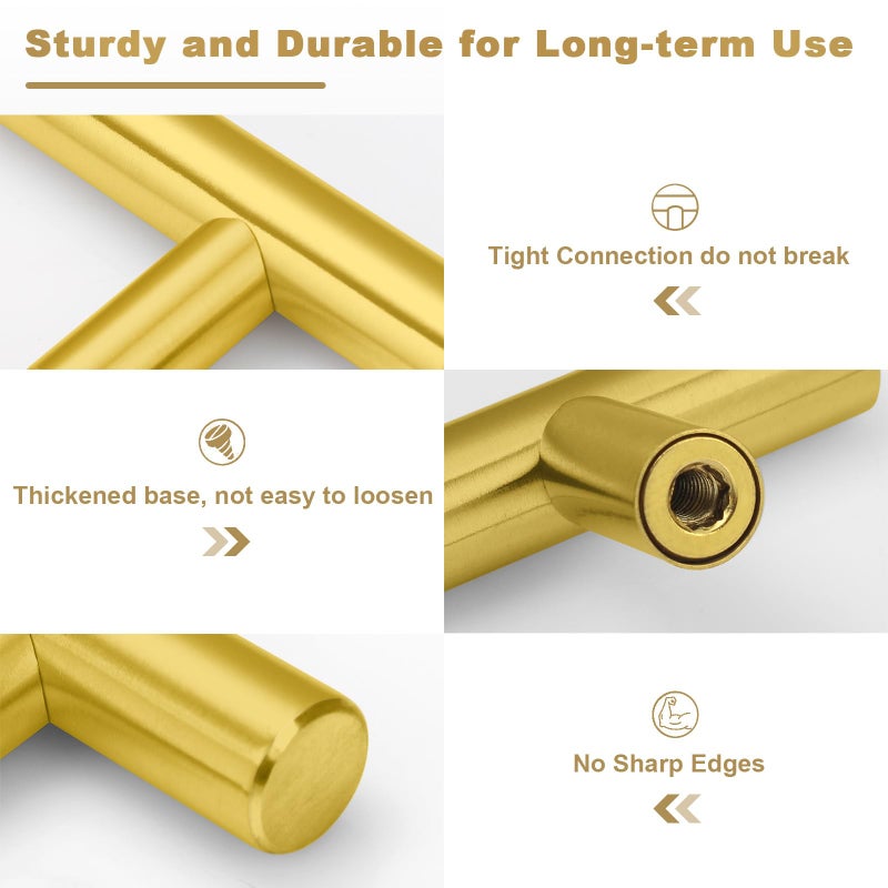 Estmoon 30 Pack Brushed Brass Cabinet Handles Gold 3 Inch Hole Center Cabinet Pulls Stainless Steel Drawer Handles Kitchen Cabinet Hardware Pulls for Cabinets and Drawers - 5" Length, 3" Hole Center - Image 4