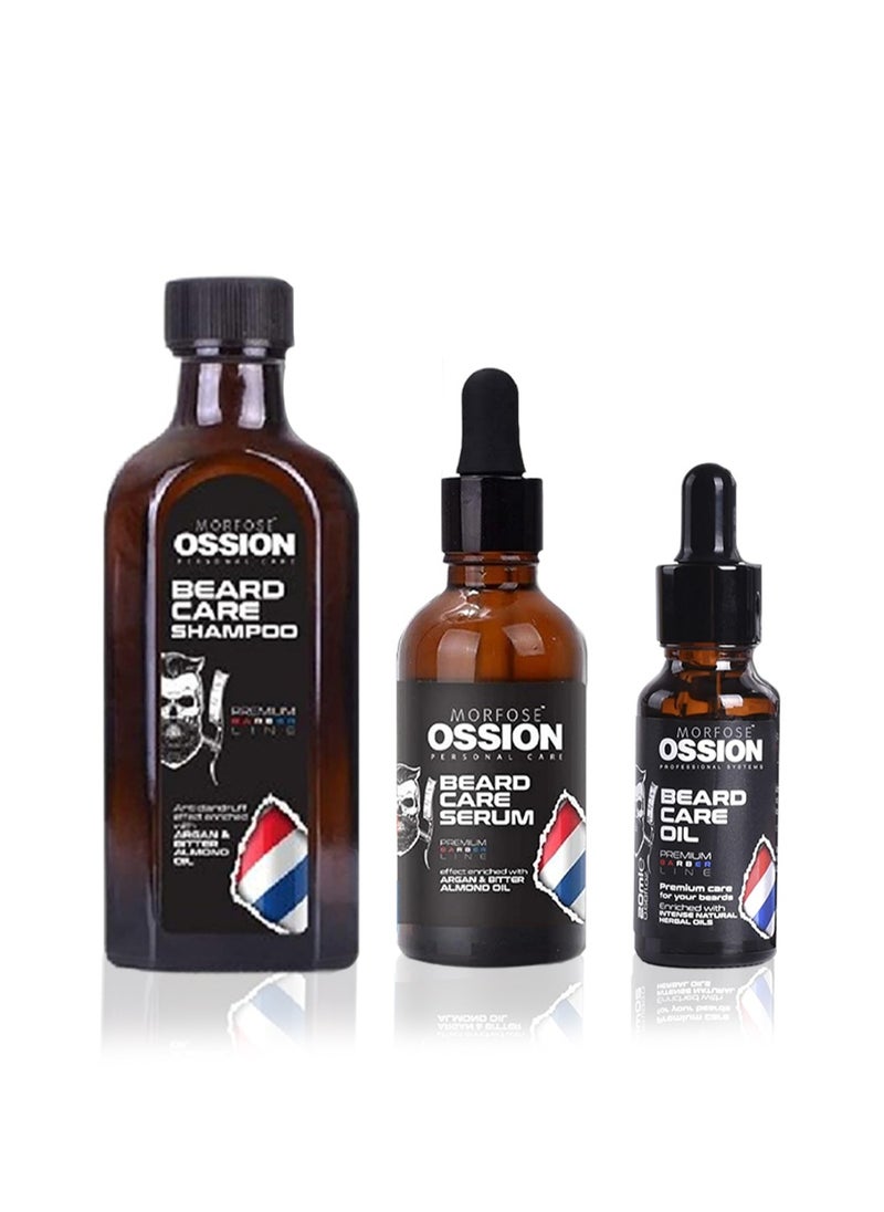 MORFOSE Premium Barber Line Beard Care Essence Shampoo Kit Includes 1 pc Shampoo 100ml and 2 pcs Serum 50ml+20ml, Softening Shampoo to Promote Healthy Hair Growth and Relieve Itching for Men's Use Set  - Image 1