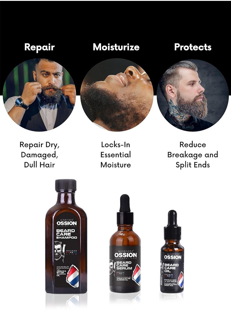 MORFOSE Premium Barber Line Beard Care Essence Shampoo Kit Includes 1 pc Shampoo 100ml and 2 pcs Serum 50ml+20ml, Softening Shampoo to Promote Healthy Hair Growth and Relieve Itching for Men's Use Set  - Image 2
