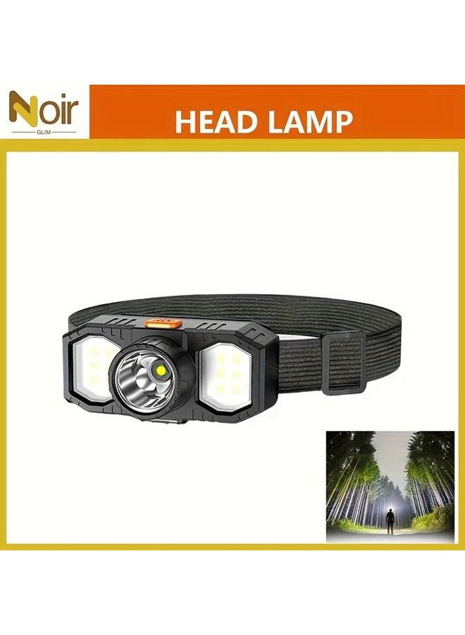 مصباح أمامي LED قابل لإعادة الشحن عبر USB، قابل لتعديل السطوع، ضوء طوارئ ساطع، زاوية قابلة للتعديل - Image 1