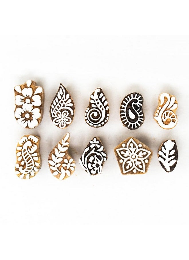 Hashcart Hashcart Wooden Indian Traditional Design Printing Stamps/Blocks for Printing Saree Border/Dresses/Craft Card Making/Scrapbook/Clay Pottery (Set of 10)  - Image 2