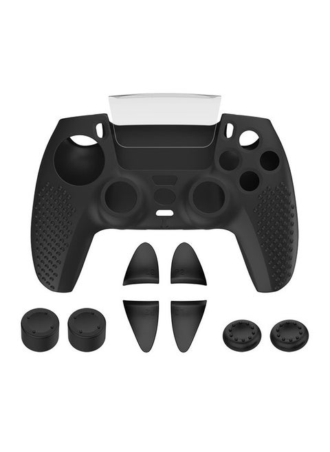 غطاء وحدة تحكم PS5 بتصميم فريد مضاد للانزلاق، وغطاء وحدة تحكم من السيليكون المقاوم للخدش والغبار مع 4 أغطية واقية لعصا التحكم، و4 أزرار تشغيل وغشاء شاشة تعمل باللمس، مثالي للألعاب طويلة الأمد وتجربة لعب محسنة، أسود