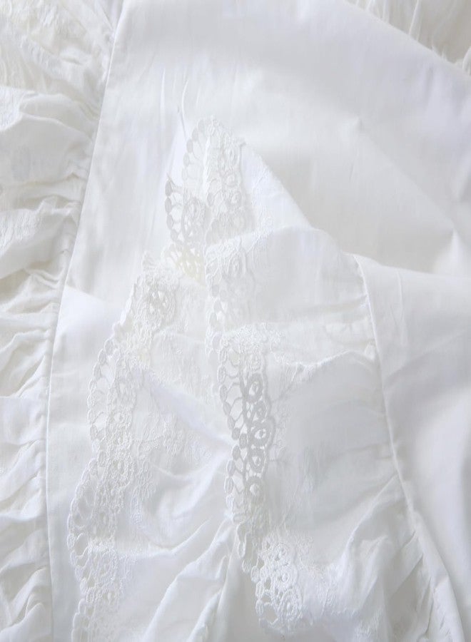 Meaning4 White Pillow Shams with Lace Ruffles Vintage Shabby Chic Pillowcases Pillow Covers Cotton Standard Size 20"X26" Luxury Elegant 2-Pack - Image 3