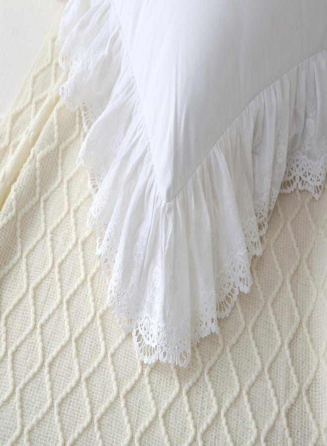 Meaning4 White Pillow Shams with Lace Ruffles Vintage Shabby Chic Pillowcases Pillow Covers Cotton Standard Size 20"X26" Luxury Elegant 2-Pack - Image 2