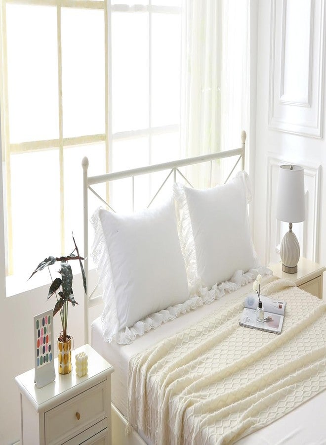 Meaning4 White Pillow Shams with Lace Ruffles Vintage Shabby Chic Pillowcases Pillow Covers Cotton Standard Size 20"X26" Luxury Elegant 2-Pack - Image 5