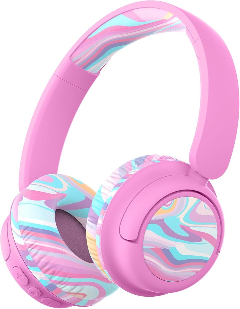 iClever BTH22 Kids Bluetooth Headphones, 60H Play Time, 74/85 dBA Safe Volume, Bluetooth 5.4, USB C, Over Ear Kids Headphones Wireless with Mic AUX Cord for iPad/Tablet/Travel/School, Pink-Stripe - Image 1