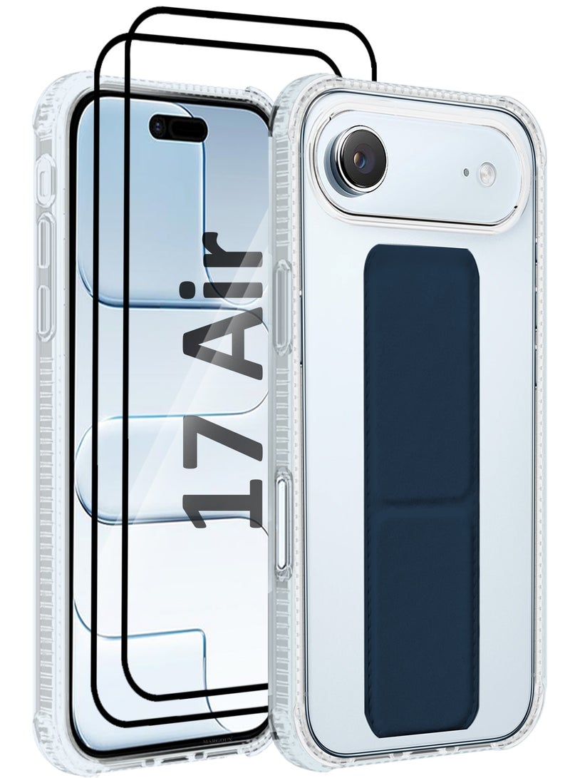 CATANES 3 Packs Finger Grip Clear Case Cover for iPhone 17 Air- Kickstand Car Magnetic Holder Multi-function Protective Two-in-one Case with Two 3D Screen Protectors - Dark Blue - Image 1