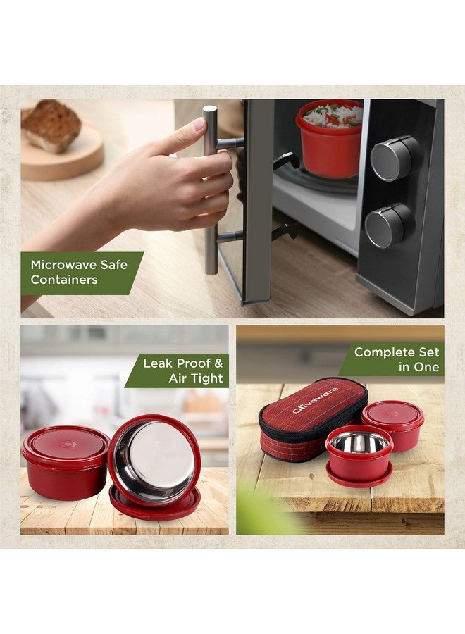 SOPL-OLIVEWARE علبة غداء أوليف وير دينيز، 2 حاويات داخلية من الفولاذ (450 مل لكل منهما)، مانعة للتسرب وآمنة للاستخدام في الميكروويف، حقيبة قماش معزولة، وجبة كاملة وسهلة الحمل (أحمر) - Image 5