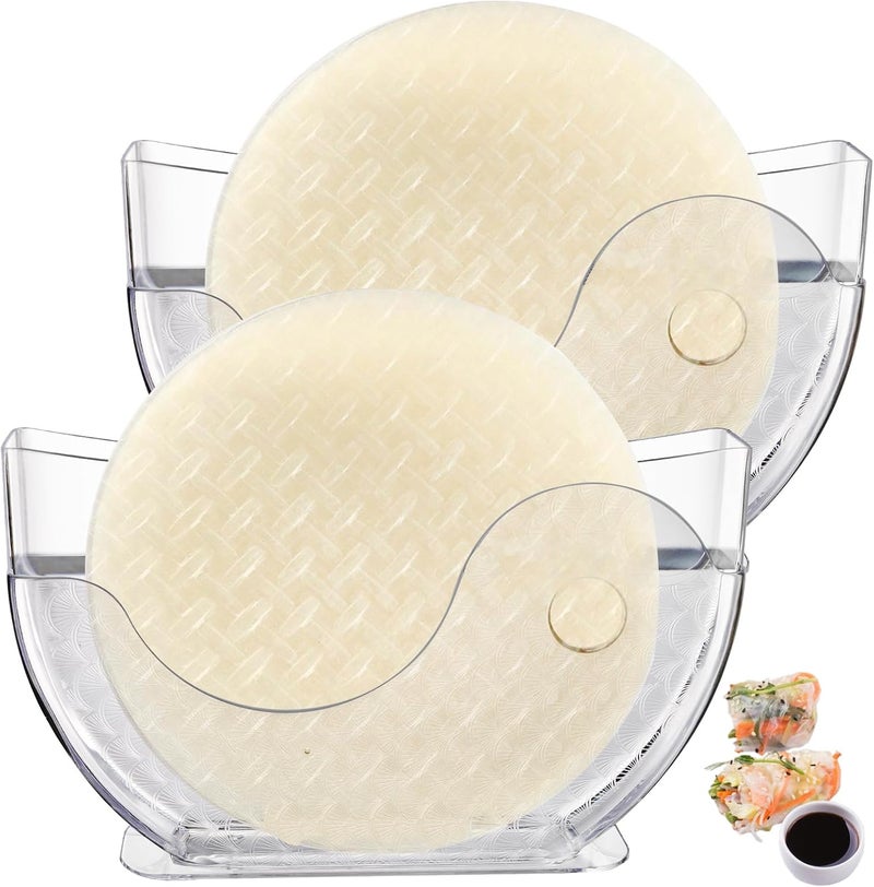 WRINGKIT 2 Pack Rice Paper Water Bowl Dipper Spring Roll Water Bowl with Side Pocket Plastic Rice Paper Holder for Spring Summer Roll Maker Rice Paper Wrappers - Image 1