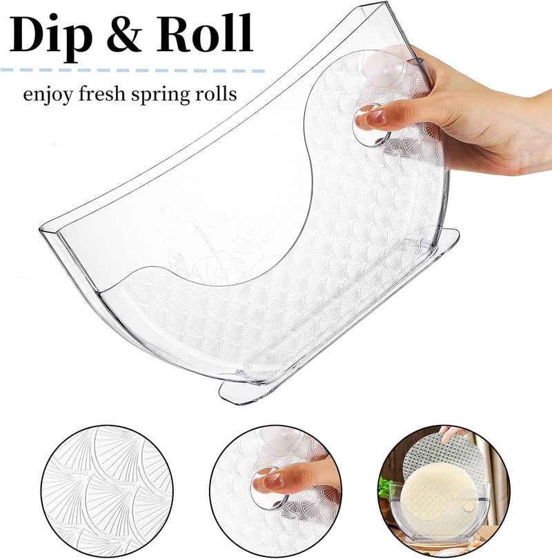 WRINGKIT 2 Pack Rice Paper Water Bowl Dipper Spring Roll Water Bowl with Side Pocket Plastic Rice Paper Holder for Spring Summer Roll Maker Rice Paper Wrappers - Image 4