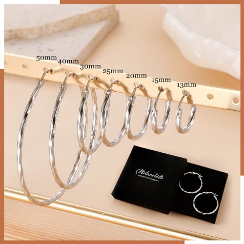 Milacolato 925 Sterling Silver Hoop Earrings for Women 18K White Gold Plated Twisted Hoop Earrings Hypoallergenic Lightweight Click-Top Big Hoop Earring 20mm - Image 5