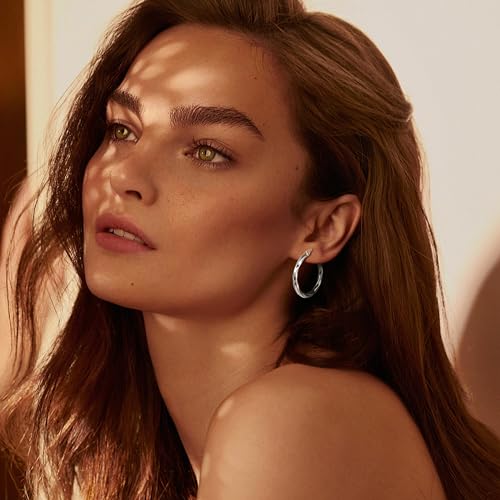 Milacolato 925 Sterling Silver Hoop Earrings for Women 18K White Gold Plated Twisted Hoop Earrings Hypoallergenic Lightweight Click-Top Big Hoop Earring 20mm - Image 4