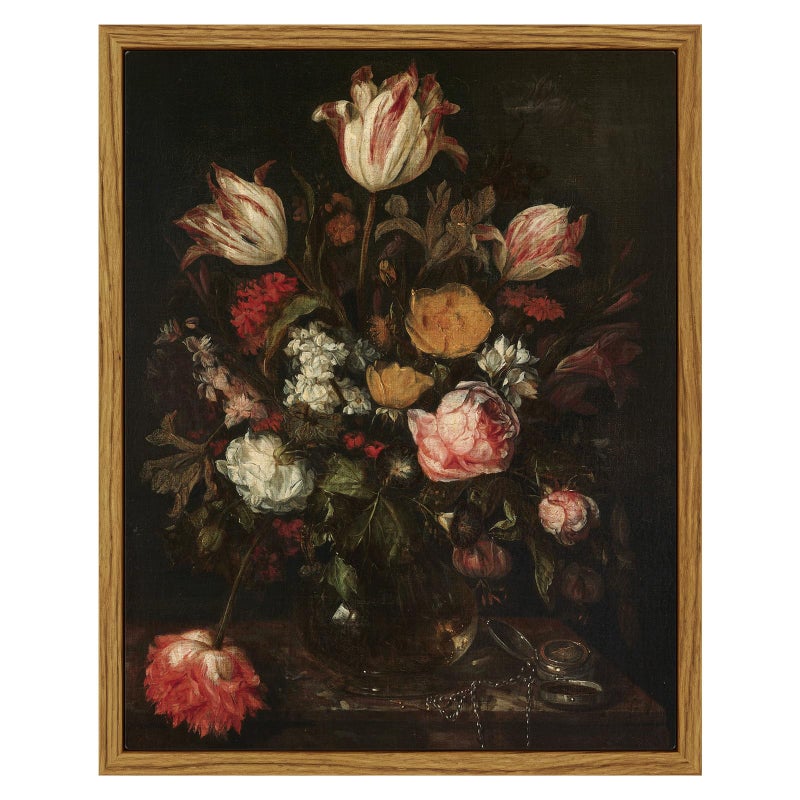 ARPEOTCY Vintage Framed Floral Wall Art Decor Bathroom Dark Flower Bouquet Retro Wall Decor Canvas Prints Art Bedroom Roses and Tulips Paintings Farmhouse Moody Home Decoration 8x10 Inch