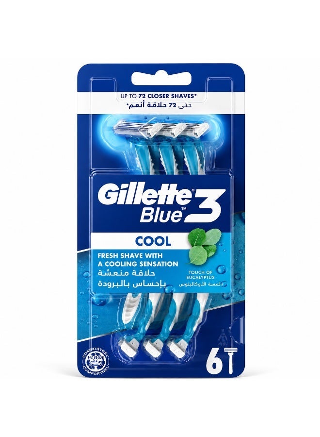 Gillette Blue3 Cool Razor 6Pcs (6 Count), 3 Blades with Cooling Technology, Pivoting Head, Lubricating Strip, Smooth & Refreshing Shave