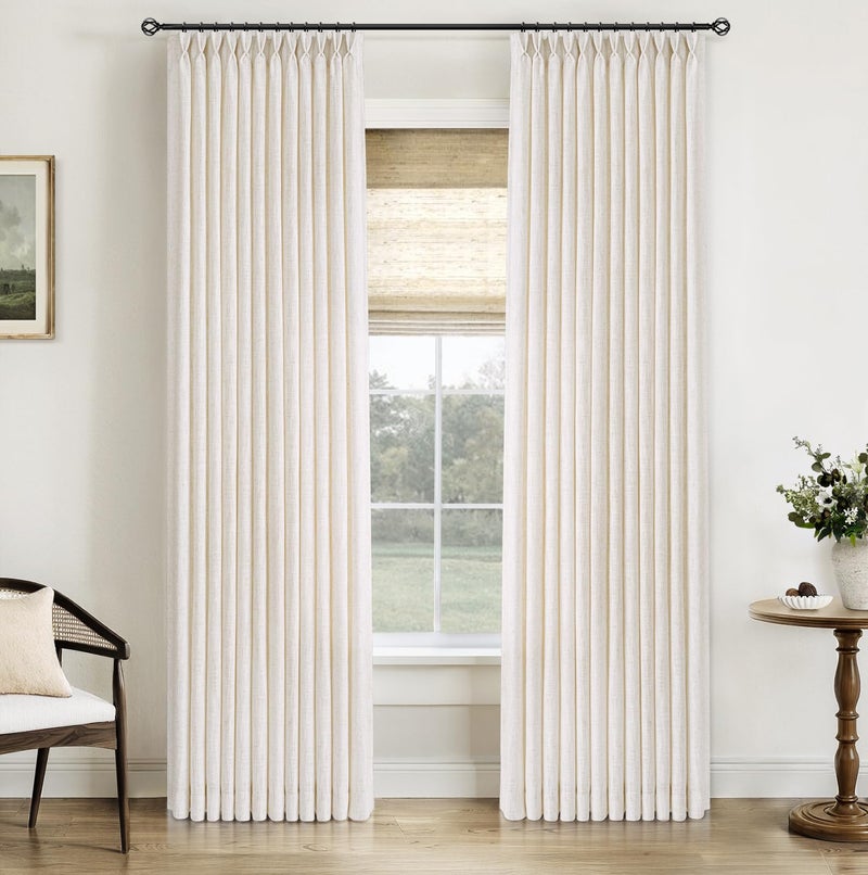 INOVADAY Memory Trained Pinch Pleated Curtains 90 Inches Long, Linen Curtains for Living Room, 2 Panel Set Pinch Pleated Drapes with Hooks, Light Filtering Window Treatment, 40" W x 90" L, Linen - Image 2