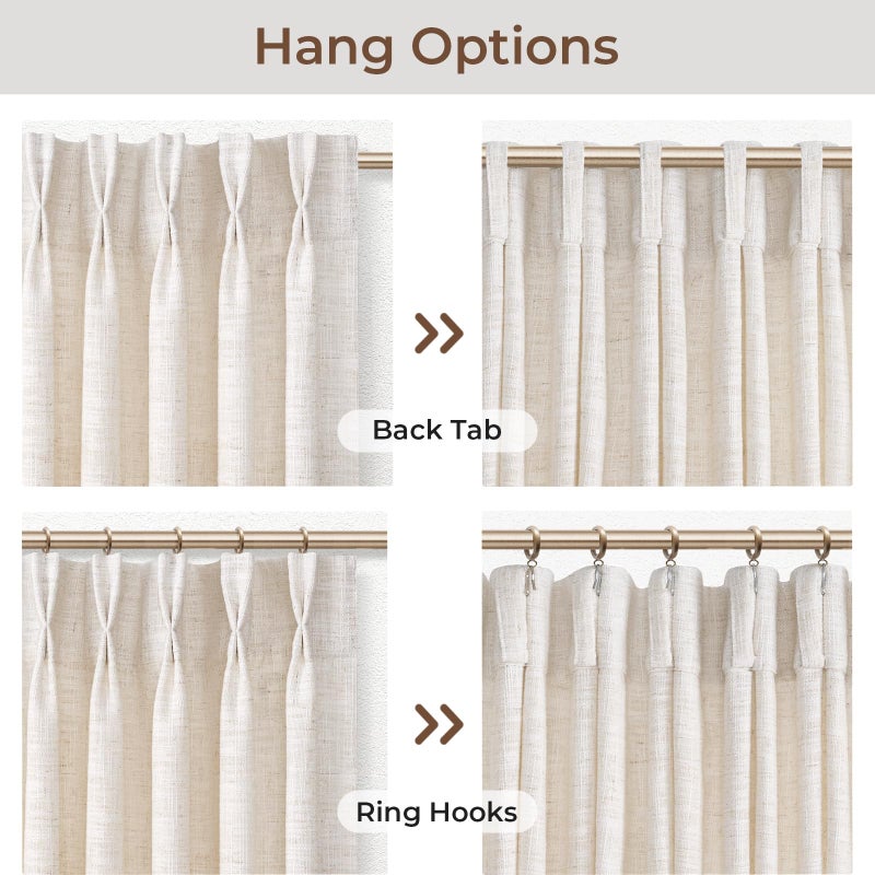 INOVADAY Memory Trained Pinch Pleated Curtains 90 Inches Long, Linen Curtains for Living Room, 2 Panel Set Pinch Pleated Drapes with Hooks, Light Filtering Window Treatment, 40" W x 90" L, Linen - Image 5