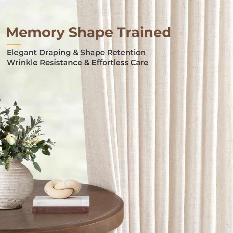 INOVADAY Memory Trained Pinch Pleated Curtains 90 Inches Long, Linen Curtains for Living Room, 2 Panel Set Pinch Pleated Drapes with Hooks, Light Filtering Window Treatment, 40" W x 90" L, Linen - Image 3