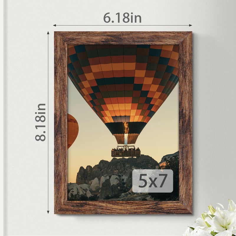 Fisnish 5x7 Picture Frame, for Tabletop Display, Horizontal or Vertical Wall Mounting, Brown - Image 3