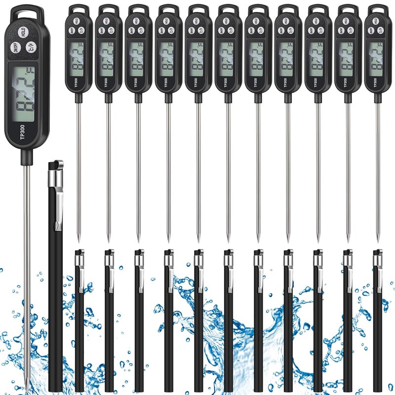 Copkim 12 Pcs Meat Food Thermometer Food with Probe Water Liquid Instant Read Digital Thermometer Kitchen Cooking Supplies for Cooking BBQ Milk Yogurt (Black) - Image 1