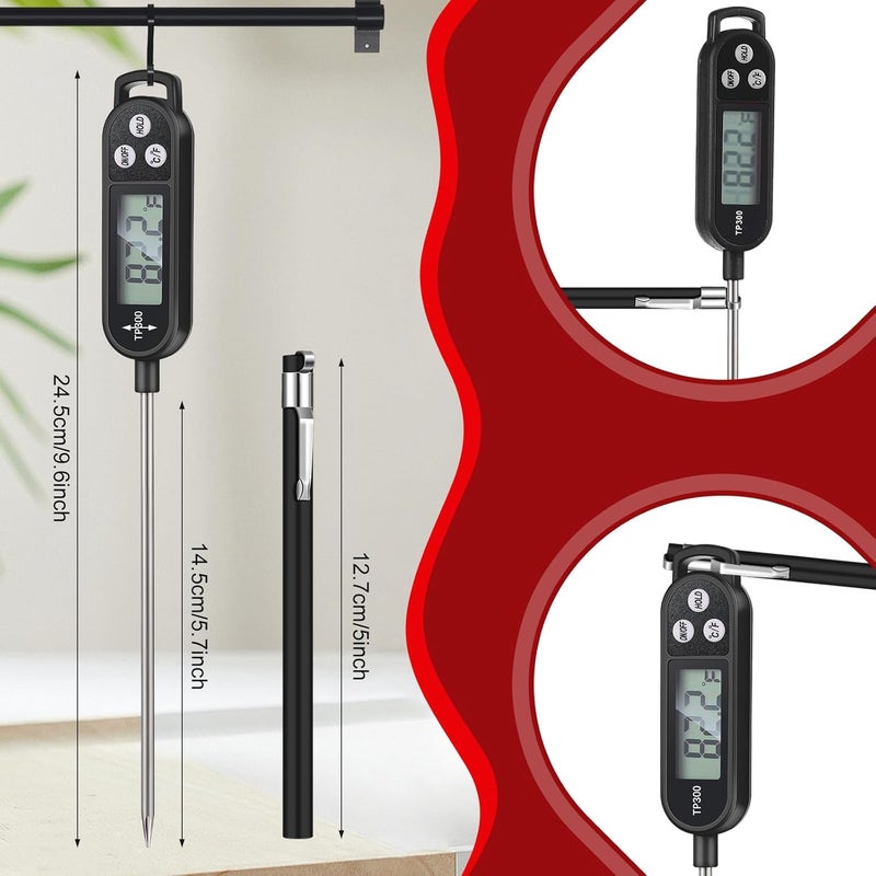 Copkim 12 Pcs Meat Food Thermometer Food with Probe Water Liquid Instant Read Digital Thermometer Kitchen Cooking Supplies for Cooking BBQ Milk Yogurt (Black) - Image 2