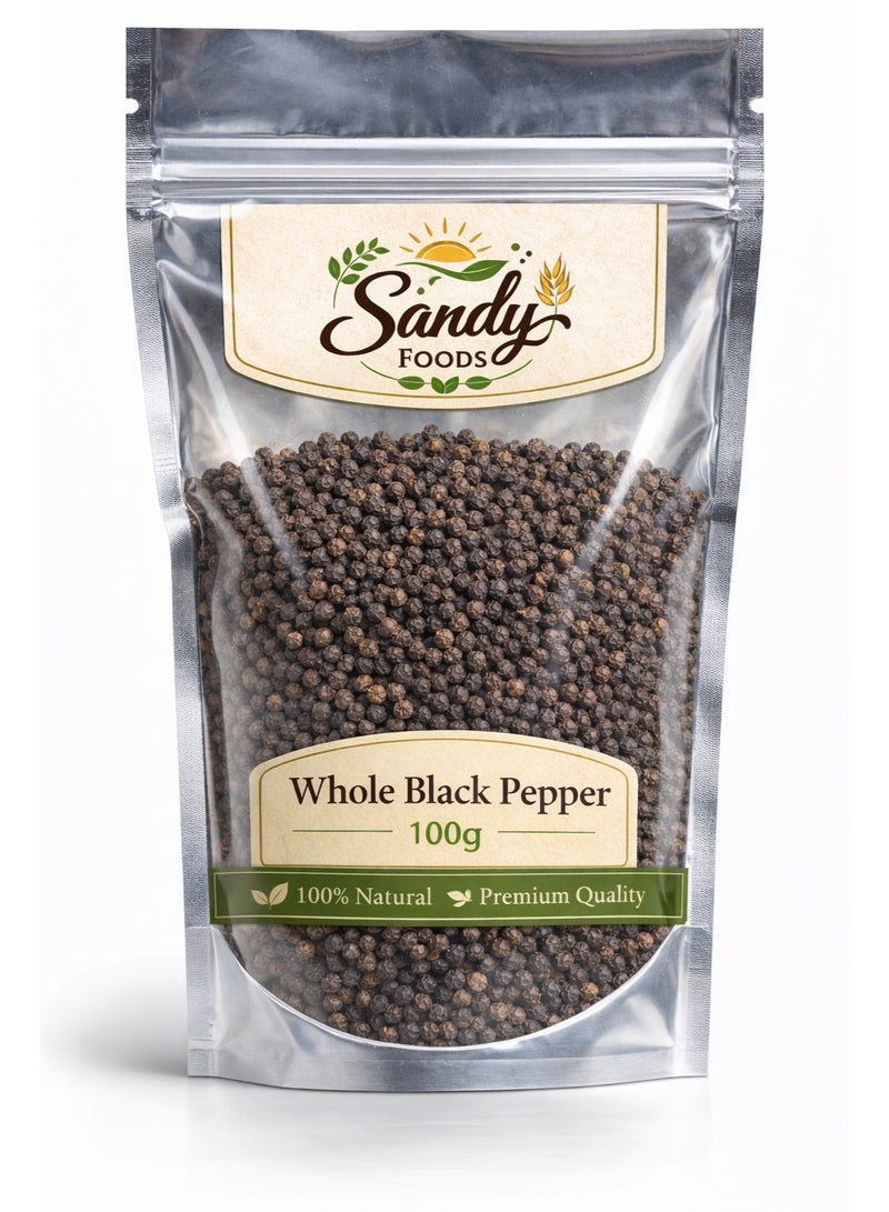 Sandy Foods Black Pepper Whole 100g  فلفل أسود حب (حصى) طبيعي 100%  نكهة قوية توابل فريش عالية الجودة - Image 1