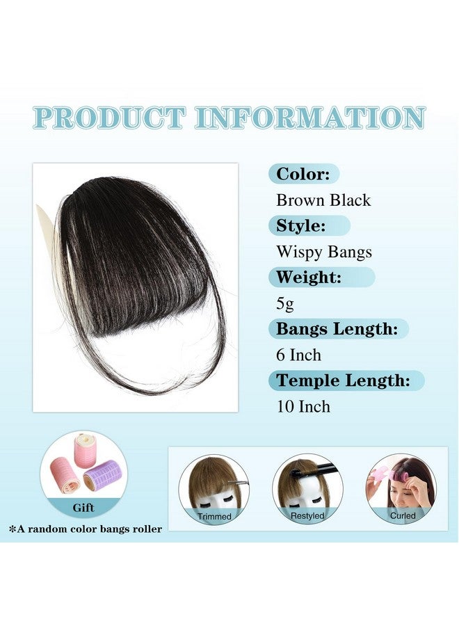 NAYOO Clip in Bangs - 100% Human Hair Wispy Bangs Clip in Hair Extensions, Brown Black Air Bangs Fringe with Temples Hairpieces for Women Curved Bangs for Daily Wear - Image 2