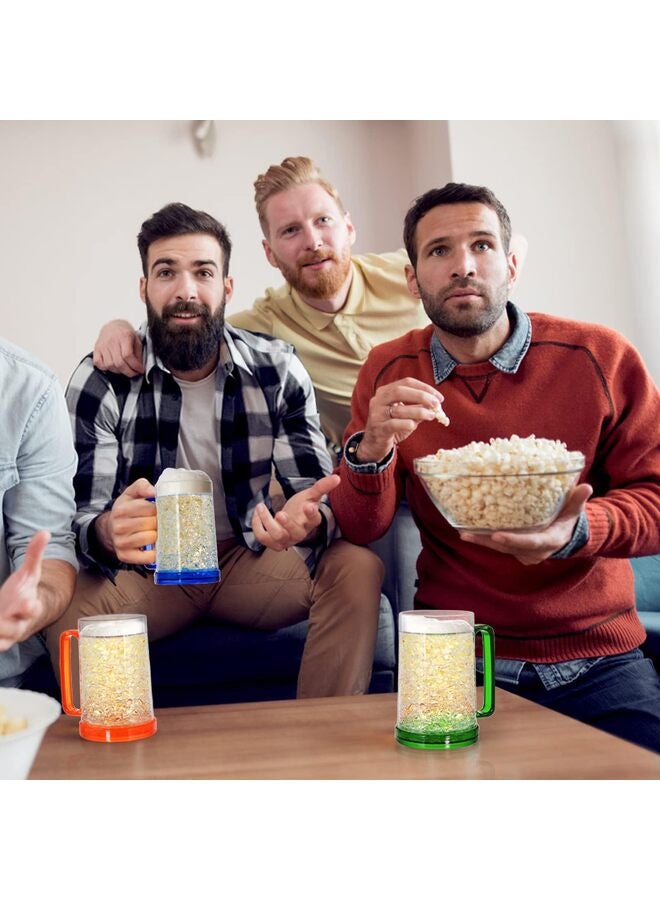 LAMAY Freezer Beer Mugs, 4 Pack Double Wall Gel Frosty Freezer Ice Mugs, Plastic Beer Mugs With Handles for Parties and Gifts, 16oz (Blue, Red, Orange and Green) - Image 4