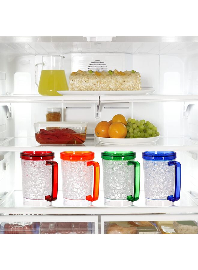 LAMAY Freezer Beer Mugs, 4 Pack Double Wall Gel Frosty Freezer Ice Mugs, Plastic Beer Mugs With Handles for Parties and Gifts, 16oz (Blue, Red, Orange and Green) - Image 3