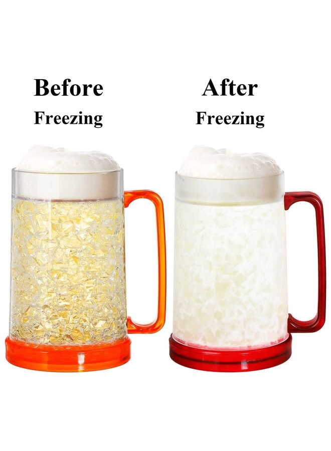 LAMAY Freezer Beer Mugs, 4 Pack Double Wall Gel Frosty Freezer Ice Mugs, Plastic Beer Mugs With Handles for Parties and Gifts, 16oz (Blue, Red, Orange and Green) - Image 2