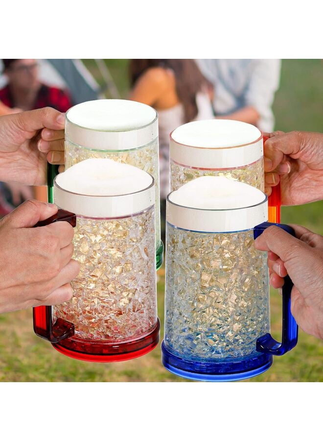 LAMAY Freezer Beer Mugs, 4 Pack Double Wall Gel Frosty Freezer Ice Mugs, Plastic Beer Mugs With Handles for Parties and Gifts, 16oz (Blue, Red, Orange and Green) - Image 5