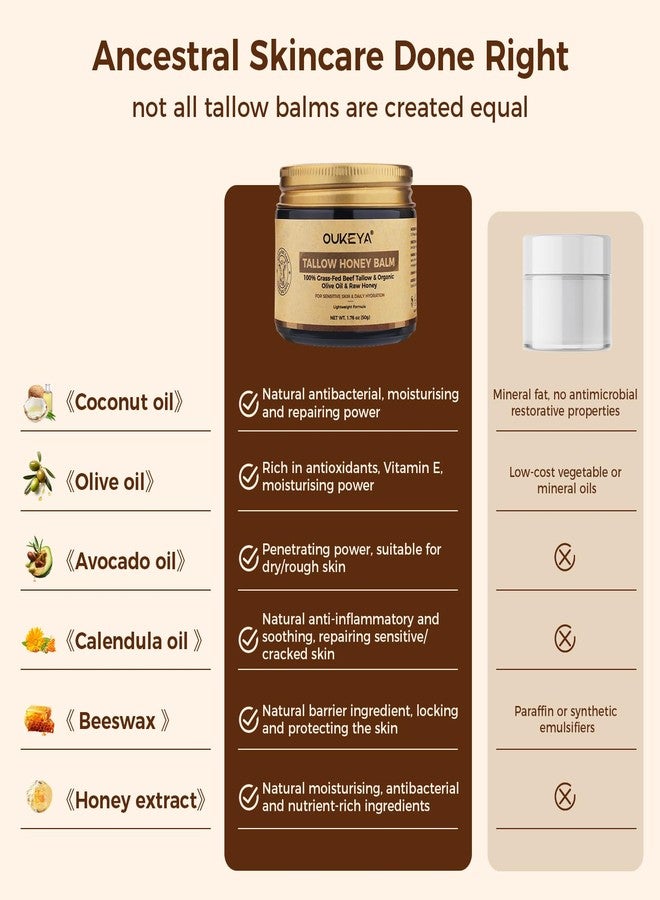 OUKEYA Beef Tallow for Face Nourishing Tallow & Honey Cream for Deep Hydration, Skin Firming & Softness 100% Natural Fed Cows for Sensitive Skin Care 50g 1.76oz - Image 3