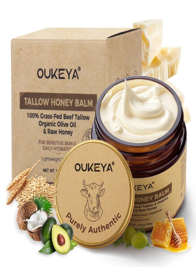 OUKEYA Beef Tallow for Face Nourishing Tallow & Honey Cream for Deep Hydration, Skin Firming & Softness 100% Natural Fed Cows for Sensitive Skin Care 50g 1.76oz - Image 1