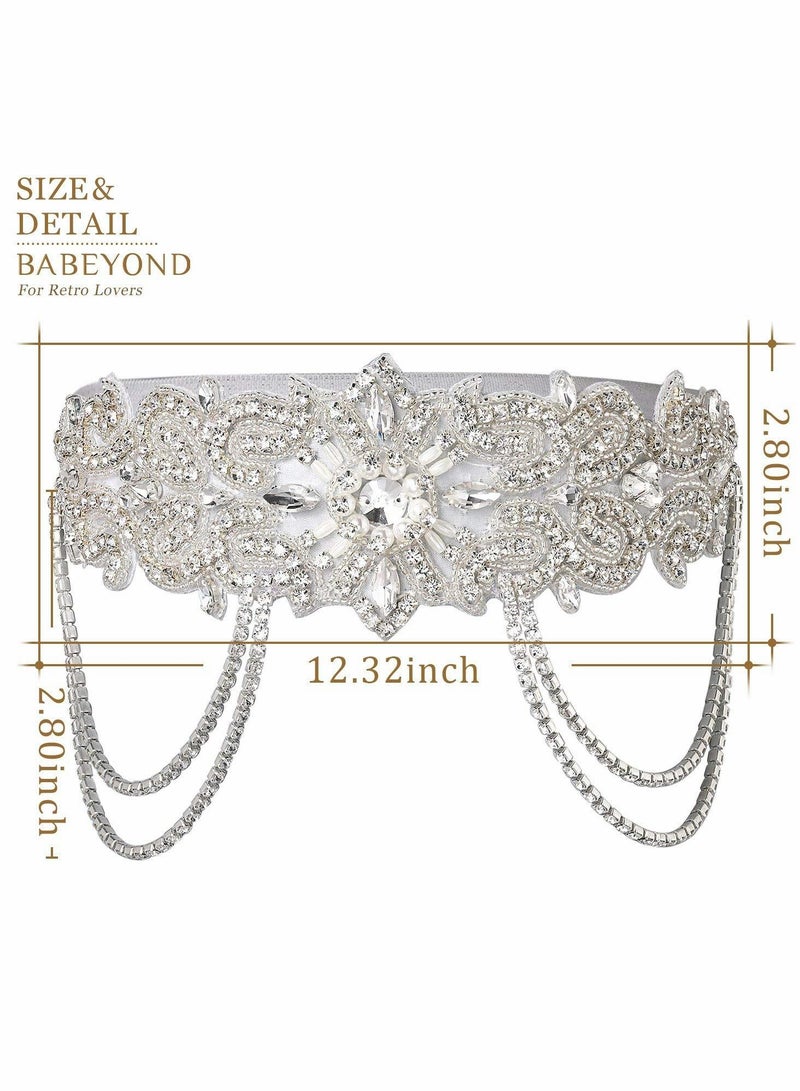 Excefore Flapper Headband Rhinestone Elastic 20s Bridal Headpiece Great Gatsby Accessory with Rhinestones Chain for 1920s Themed Wedding Costume - Image 5
