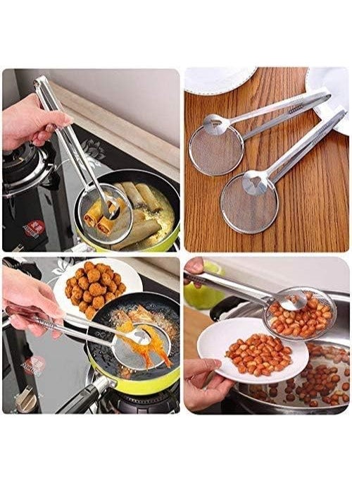 PURCHASE PLUSE PURCHASE PLUSE MultiFunctional 2 in 1 Fry Tool Filter Spoon Strainer with Clip Oil Frying BBQ Filter Stainless Steel Mesh Strainer Kitchen Tool Filter Spoon Snack Strainer with Clip 1 Pcs  - Image 4