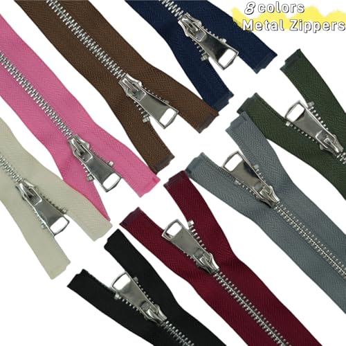 Wonesifee Metal Zippers 8pcs #5 Silver Separating Zippers Multicolor Y-Teeth Open end Heavy Duty zips for Sewing Clothing Parka Down Jacket Outerwear Coat Crafts DIY Purses Bags (8colors, 16inches) - Image 2