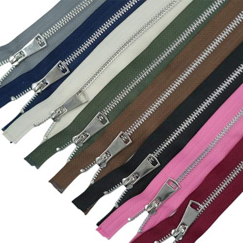 Wonesifee Metal Zippers 8pcs #5 Silver Separating Zippers Multicolor Y-Teeth Open end Heavy Duty zips for Sewing Clothing Parka Down Jacket Outerwear Coat Crafts DIY Purses Bags (8colors, 16inches) - Image 1