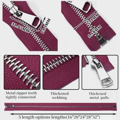 Wonesifee Metal Zippers 8pcs #5 Silver Separating Zippers Multicolor Y-Teeth Open end Heavy Duty zips for Sewing Clothing Parka Down Jacket Outerwear Coat Crafts DIY Purses Bags (8colors, 16inches) - Image 5