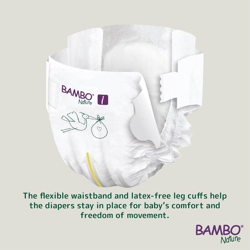 BAMBO NATURE حفاضات بيبي شريط متميزة للمواليد الجدد حجم XS (2-4 كجم) - فائقة الامتصاص، قابلة للتنفس، ناعمة جداً، مختبرة جلدياً، حفاضات مضادة للحساسية مع مؤشر الرطوبة، 22 قطعة - Image 2