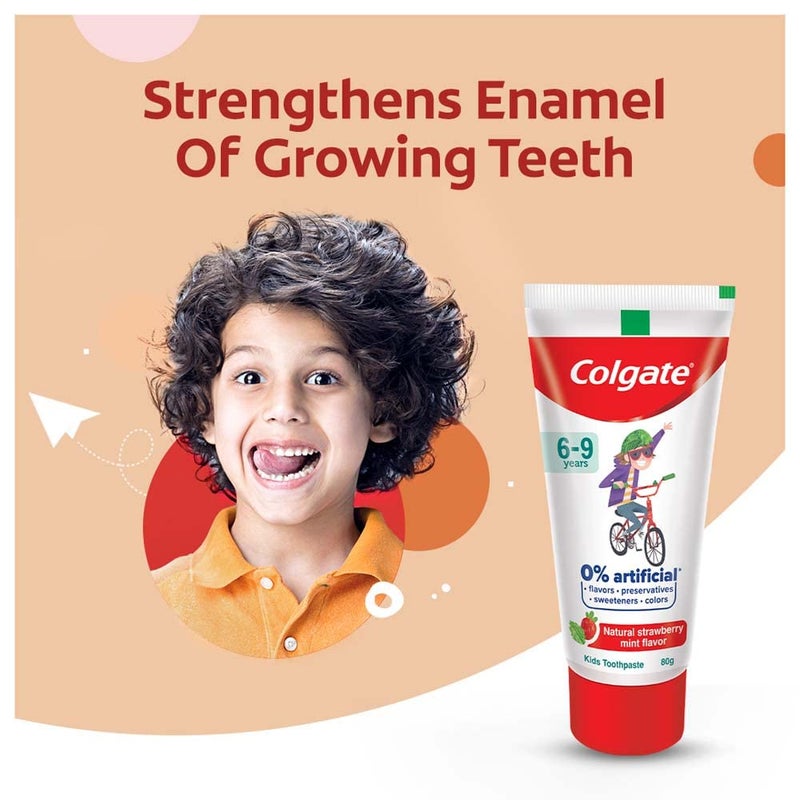 Colgate Toothpaste for Kids (6-9 years), Natural Strawberry Mint Flavour, 0% Artificial- 80g (Pack of 2) with Kid's Batman Extra Soft Toothbrush (5+ yrs) - 1 Pc - Image 2