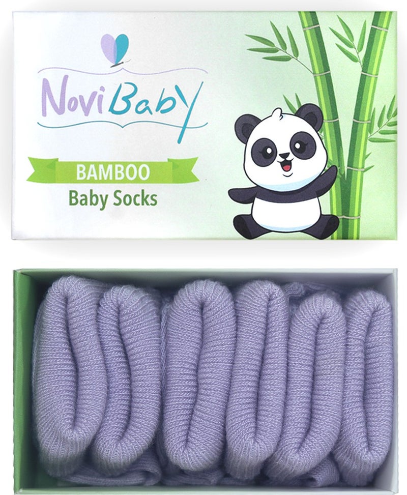 Novibaby 3-Piece Bamboo Newborn Baby Socks I Purple I 0-6 Months  - Image 1