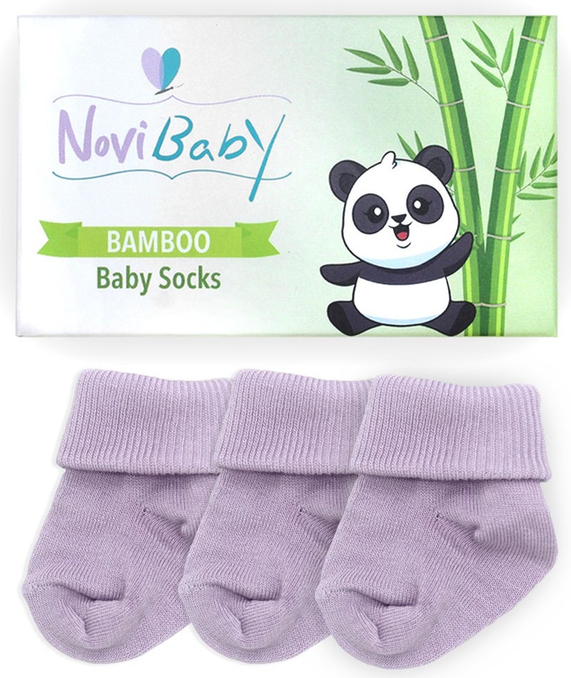 Novibaby 3-Piece Bamboo Newborn Baby Socks I Purple I 0-6 Months  - Image 2