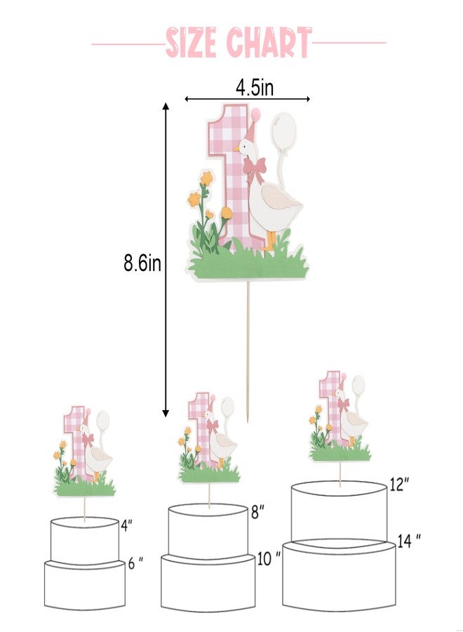 YOUAME Pink Goose Cake Topper For Girls- First Year Cake Smash Decorations, Pink Gingham One Goose Cake Picks, Baby Girls 1 Year Animal Cake Photo Props - Image 2