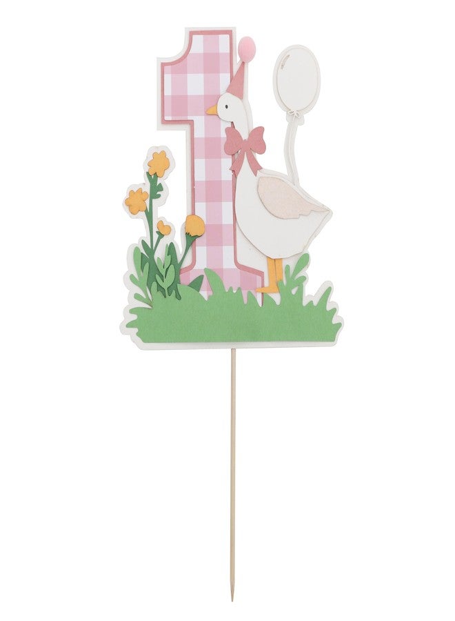 YOUAME Pink Goose Cake Topper For Girls- First Year Cake Smash Decorations, Pink Gingham One Goose Cake Picks, Baby Girls 1 Year Animal Cake Photo Props - Image 5