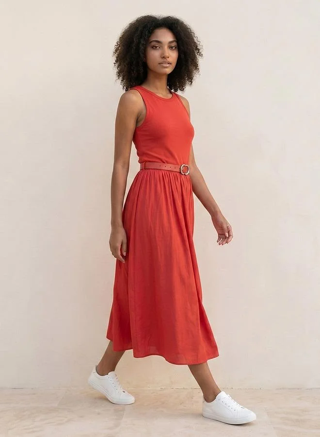 Splash FAV RED Youth A-line Midi Dress Pin Buckle Belt for Women | Best Price UAE